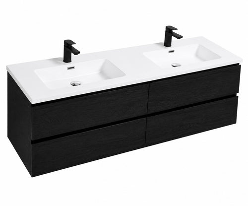 Badplaats Badkamermeubel Set Angela 160 cm – Zwart Houtnerf – Badmeubel met Wastafel