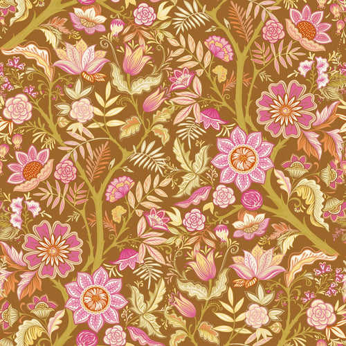 ESTAhome behang vintage bloemen groen en fuchsia roze - 50 x 900 cm - 131727
