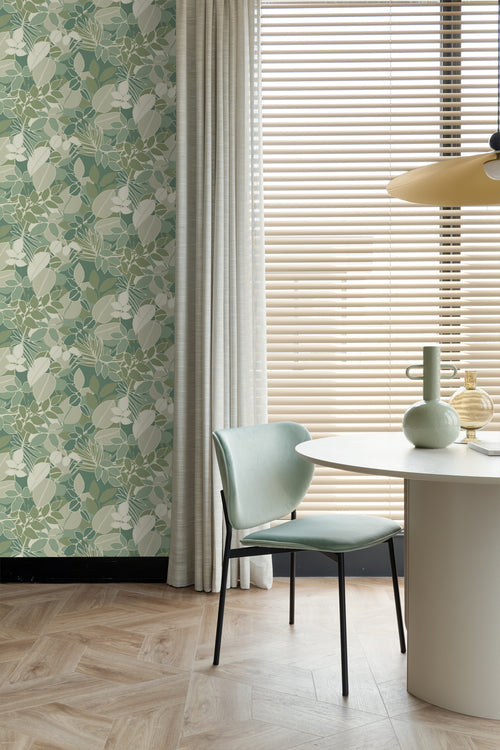 ESTAhome behang bladeren vergrijsd mintgroen - 50 x 900 cm - 139848 - vtwonen shop