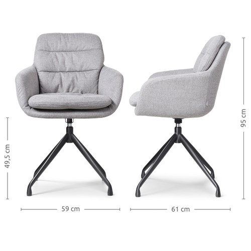 Nolon Nola-Mia Eetkamerstoel Grijs - Draaibaar - Armleuning - Zwart