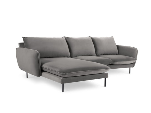 Cosmopolitan Design linker hoekbank Vienna 5-zits, flueel, lichtgrijs - 170x255x95cm
