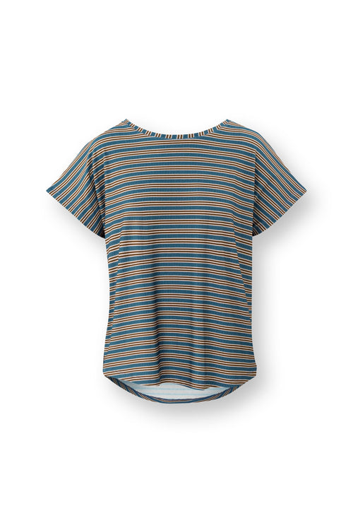 Pip Studio - Tatum Pyjama t-shirt - Korte mouw Dames - Kente Stripe - Blauw - S - vtwonen shop