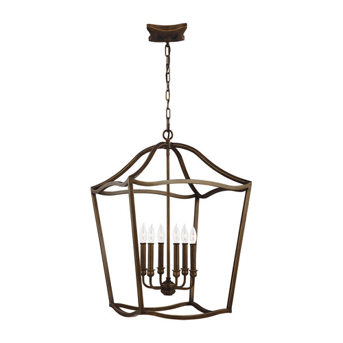Elstead Yarmouth - Hanglamp met 6 lampen, geschilderd verouderd messing