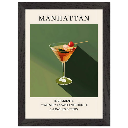 Artfulprints Poster met Lijst Manhattan cocktail - Ingrediënten   - A4 21x29.7 cm - Groen