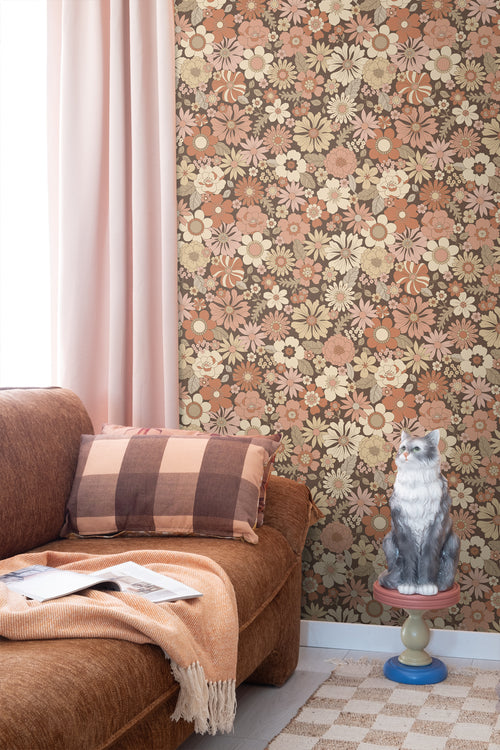 ESTAhome behang retro bloemen oudroze en beige - 53 cm x 10.05 m - 130966 - vtwonen shop