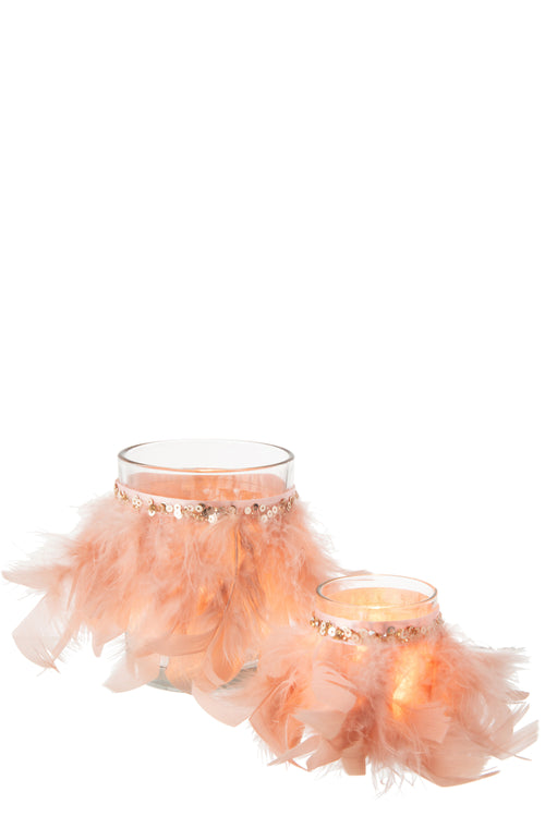 J-Line theelichthouder Veren - glas - lichtroze/transparant - large