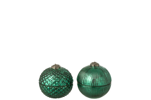 J-Line geurkaars Kerstbal - glas - groen - small - 2 stuks