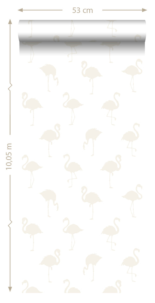 ESTAhome behang flamingo's zilver en wit - 53 cm x 10,05 m - 138917 - vtwonen shop