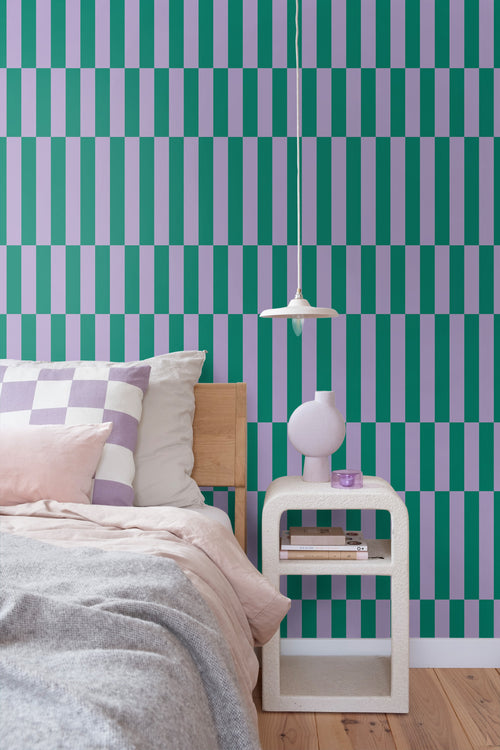 ESTAhome behang strepen paars en groen - 50 x 900 cm - 131426 - vtwonen shop