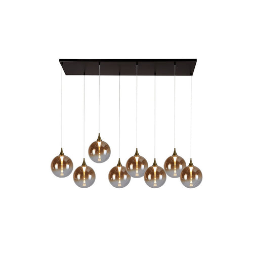 Searchlight Alchemy 8-lichts LED-balkplafondlamp, zwart metaal en amberkleurig glas