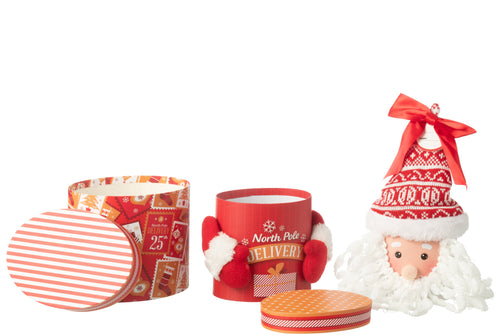 J-Line voorraadpot Kerstman - papier - rood - giftbox