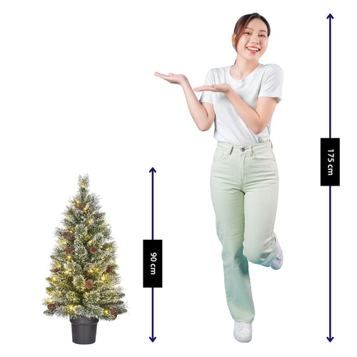 Black Box Trees Vandans Kunstkerstboom met Verlichting - Kerstboom H90 x Ø48 cm - Kunstboom in Pot met Besneeuwde Takken - Groen