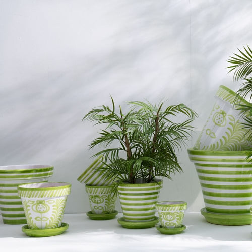 J-Line bloempot Granada Stripes Handmade + Painted - keramiek - geel - small - Ø 21 cm