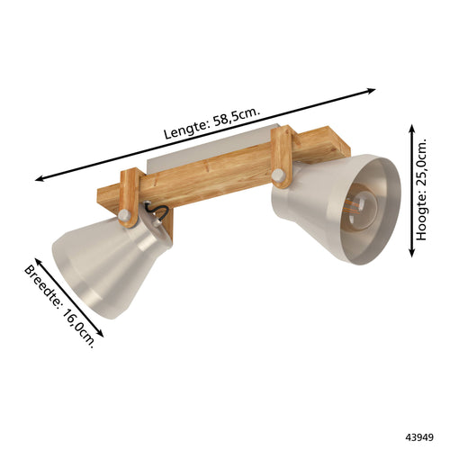 EGLO spot Cawton - e27 - 58,5 cm - grijs/bruin - staal/hout - vtwonen shop