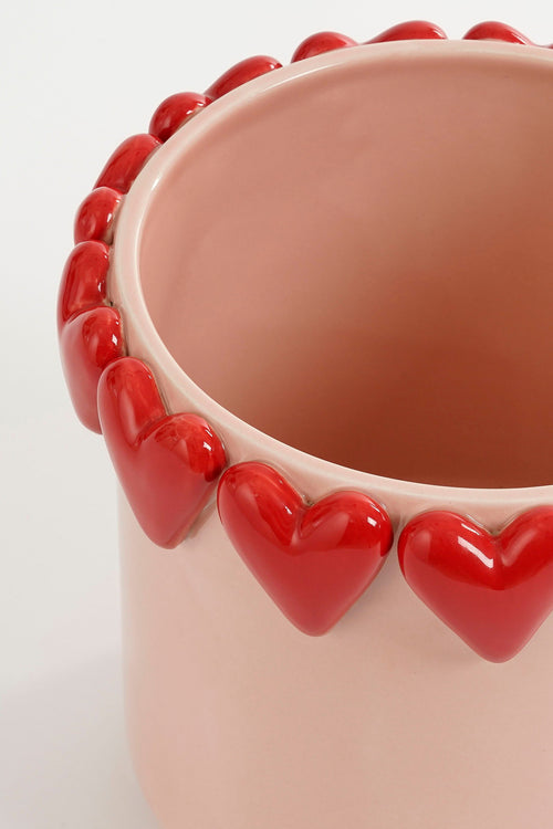 Mica Decorations Bloempot met Hartjes - H18 x Ø21 cm - Dolomiet - Roze, Rood - vtwonen shop