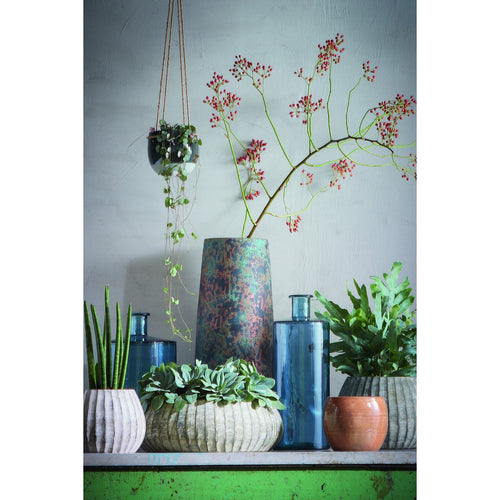 Mica Decorations Guan Fles Vaas - H40 x Ø15 cm - Gerecycled Glas - Blauw