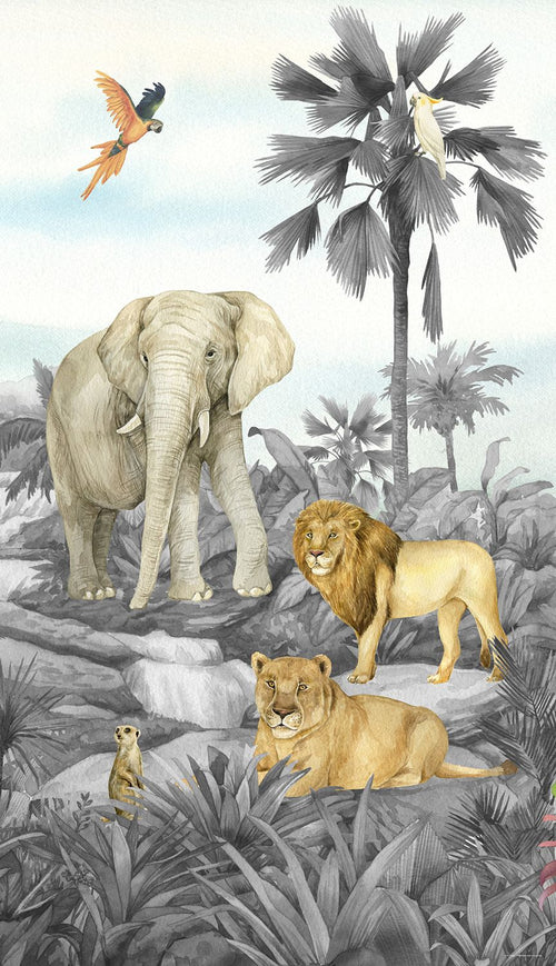 Sanders & Sanders fotobehang jungle dieren grijs - 270 x 150 cm - 601225