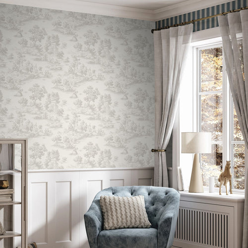 Sanders & Sanders behang toile de jouy print beige - 53 cm x 10 m - 641034