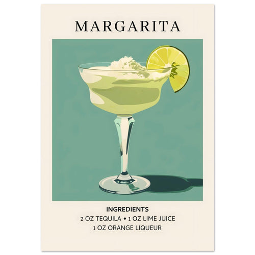 Artfulprints Poster met Lijst Margarita cocktail - Ingrediënten   - 50x70 cm - Groen