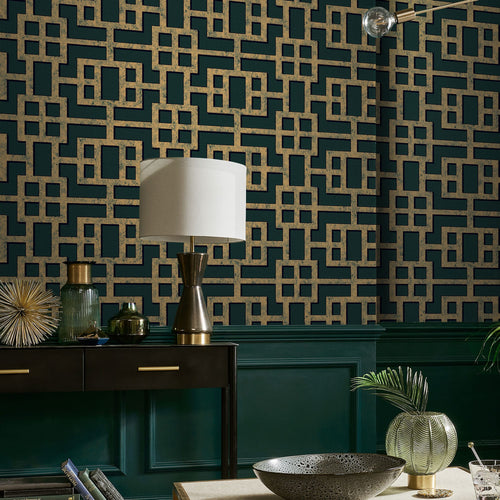 Graham & Brown Vliesbehang - Rendo Groen & Koper