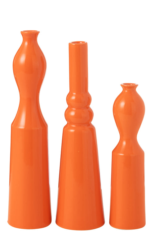 J-Line vaas Leia - porselein - oranje - set van 3 - 32 cm hoog