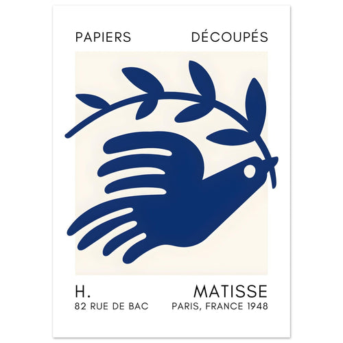 Artfulprints Poster Matisse – Peace dove navy blue II   - 50x70 cm - Blauw