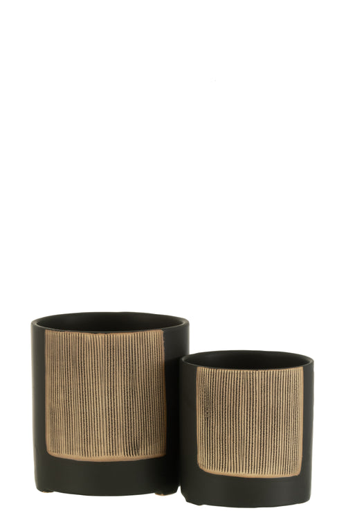 J-Line bloempot Maria Rond - keramiek - zwart - large - Ø 14.5 cm - vtwonen shop