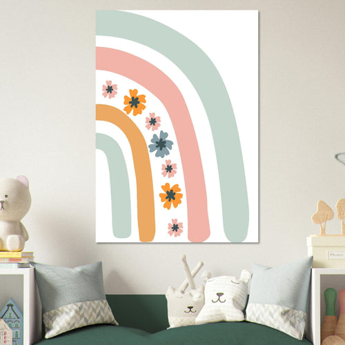 Artfulprints Poster Regenboog met bloemen II   - 50x70 cm - Meerkleurig