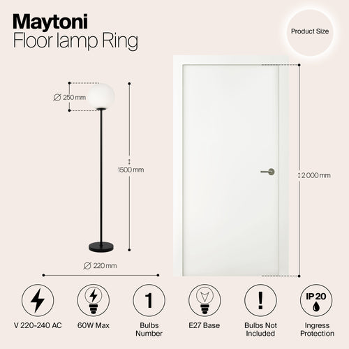 Maytoni - Vloerlamp Ring - Zwart - Ø25 - vtwonen shop