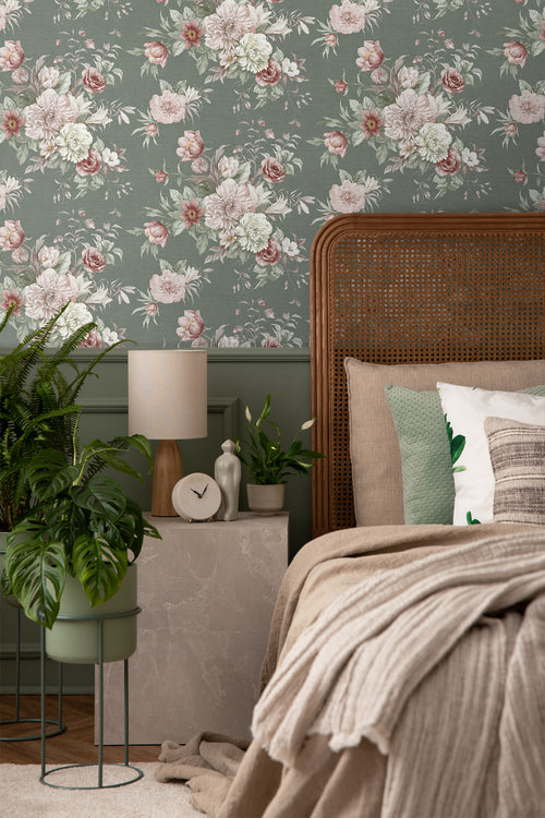 Borastapeter behang bloemstilleven vergrijsd groen - 53 cm x 10.05 m - 660260 - vtwonen shop