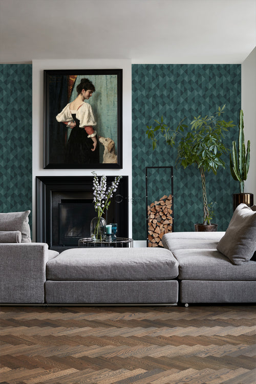 Origin Wallcoverings behang grasweefsel in grafisch 3D motief petrolblauw - 50 x 900 cm - 347888 - vtwonen shop