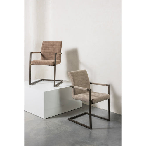 WOOOD eetkamerstoelen Bas - Geweven Stof - Bruin Melange - Set van 6