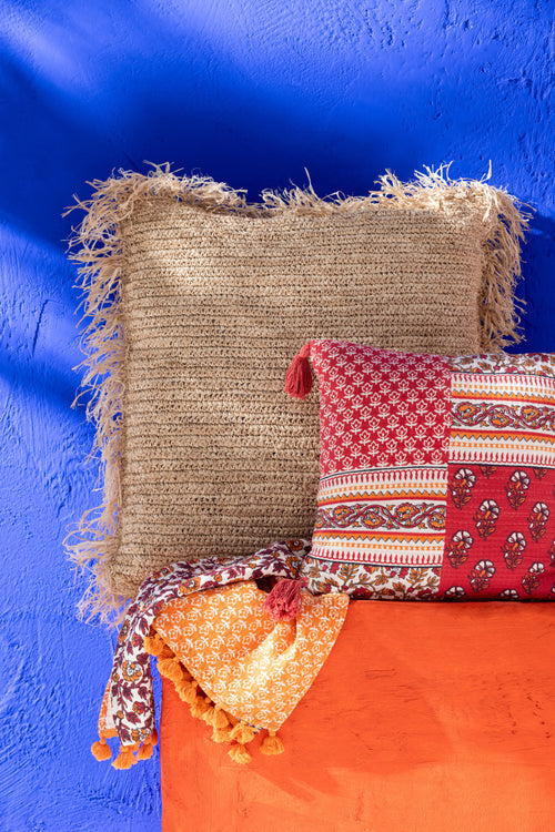 J-Line kussen Vierkant - jute - naturel - large