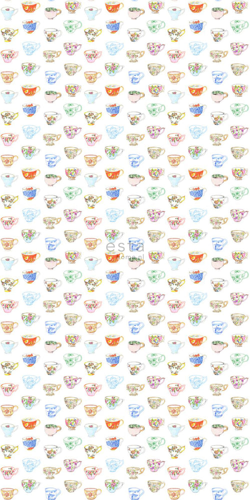 ESTAhome XXL behang painted teacups meerkleurig - 50 x 900 cm - 158110 - vtwonen shop