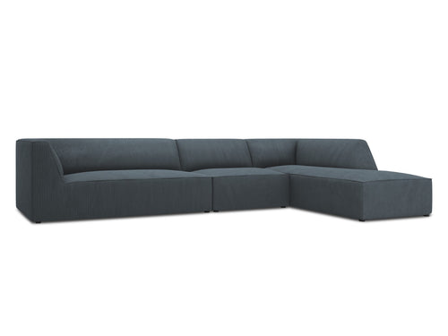 Micadoni rechter hoekbank Ruby 5-zits, ribfluwelen, blauw - 180x366x69cm
