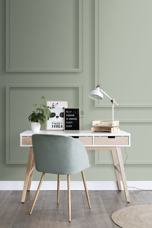 ESTAhome fotobehang wandpanelen vergrijsd groen - 300 x 279 cm - 158966