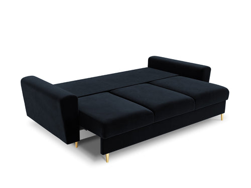 Cosmopolitan Design Slaapbank met opbergdoos Kyoto 3-zits, flueel, donkerblauw - 100x235x88cm