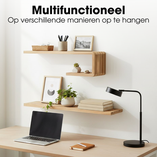 Mica Decorations Josha Wandplank Zwevend - Zwevende Boekenplank Set van 2 - 80 x 21 x 20 cm - Wandplank Hout Gerecycled - Onzichtbaar Ophangsysteem -