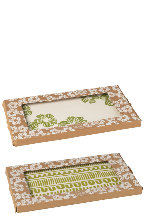 J-Line bord Bloemen/Strepen Rechthoek - keramiek - groen - 2 stuks - vtwonen shop