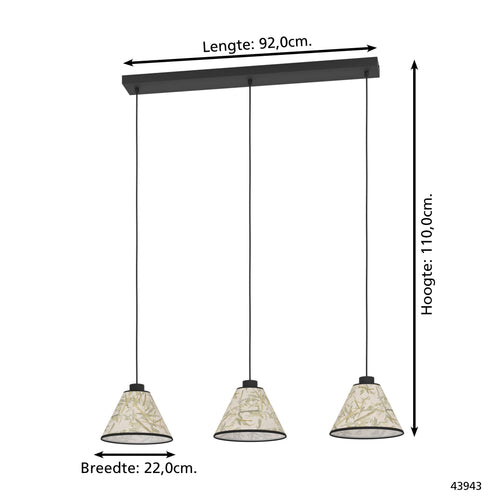 EGLO hanglamp Oxpark - e27 - 92 cm - zwart/wit/groen - bamboe