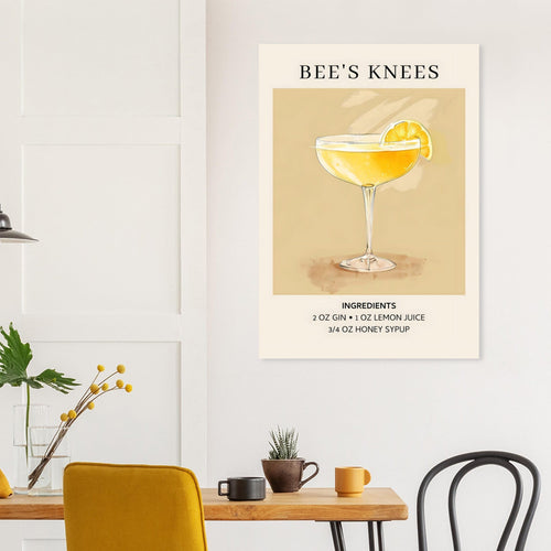Artfulprints Poster met Lijst Bee's Knees cocktail - Ingrediënten   - 30x40 cm - Geel