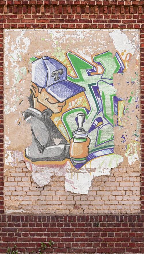 Livingwalls fotobehang graffiti bruin, beige, rood, crème en meerkleurig - 159 x 280 cm - AS-392411