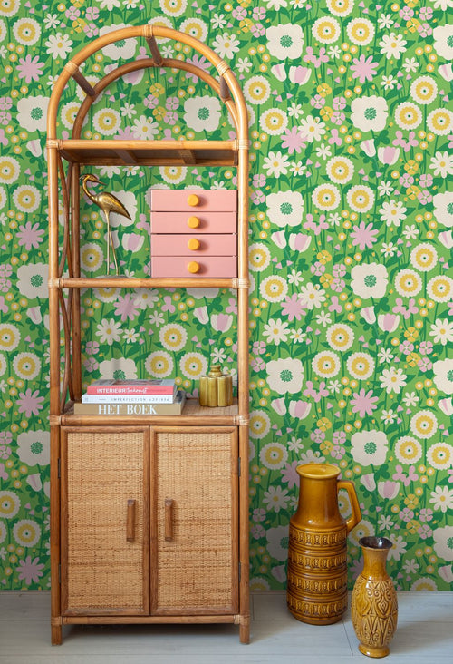 ESTAhome behang retro bloemen groen en geel - 50 x 900 cm - 132157
