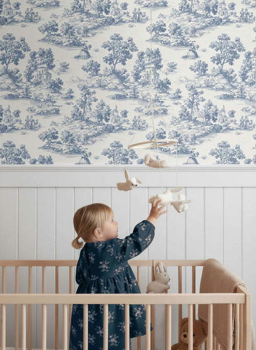 Sanders & Sanders behang toile de jouy print blauw - 53 cm x 10 m - 641035