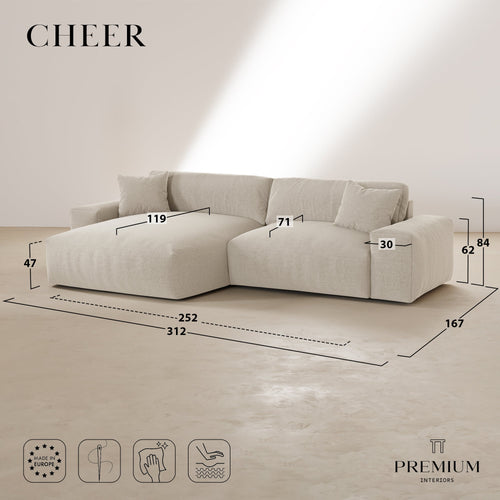 Premium Interiors - Linkerhoekbank CHEER - zacht aanvoelende geweven stof  mosterd 312cm