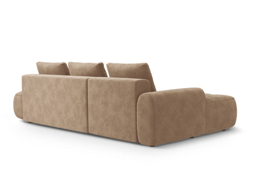 Cosmopolitan Design Uitklapbare hoekbank links met opbergdoos Linz 3-zits, flueel donkerbeige - 142x275x84cm