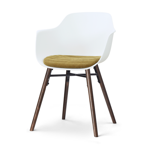 Nolon Nena-Liz eetkamerstoel wit met mosgroen zitkussen - walnoot houten onderstel