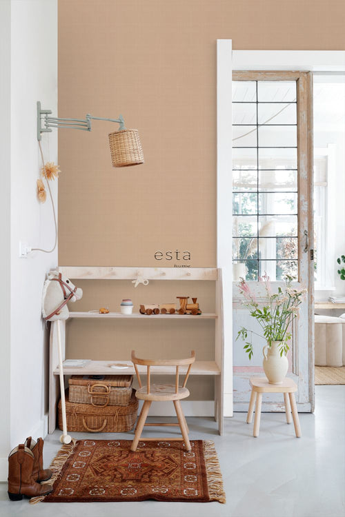 ESTAhome behang linnenstructuur licht terracotta - 53 cm x 10.05 m - 139473