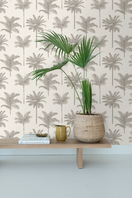 ESTAhome behang palmbomen lichtbeige - 53 cm x 10.05 m - 139163