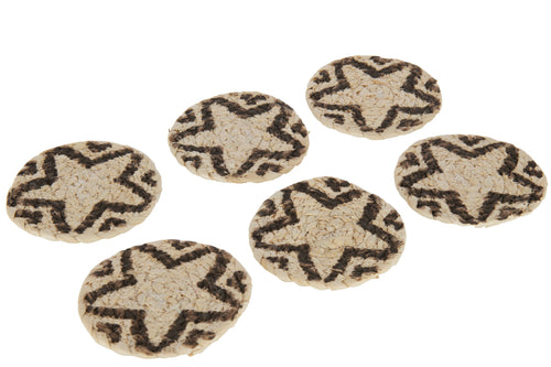 J-Line onderzetter Rond Ster - jute - naturel/bruin - 6 stuks